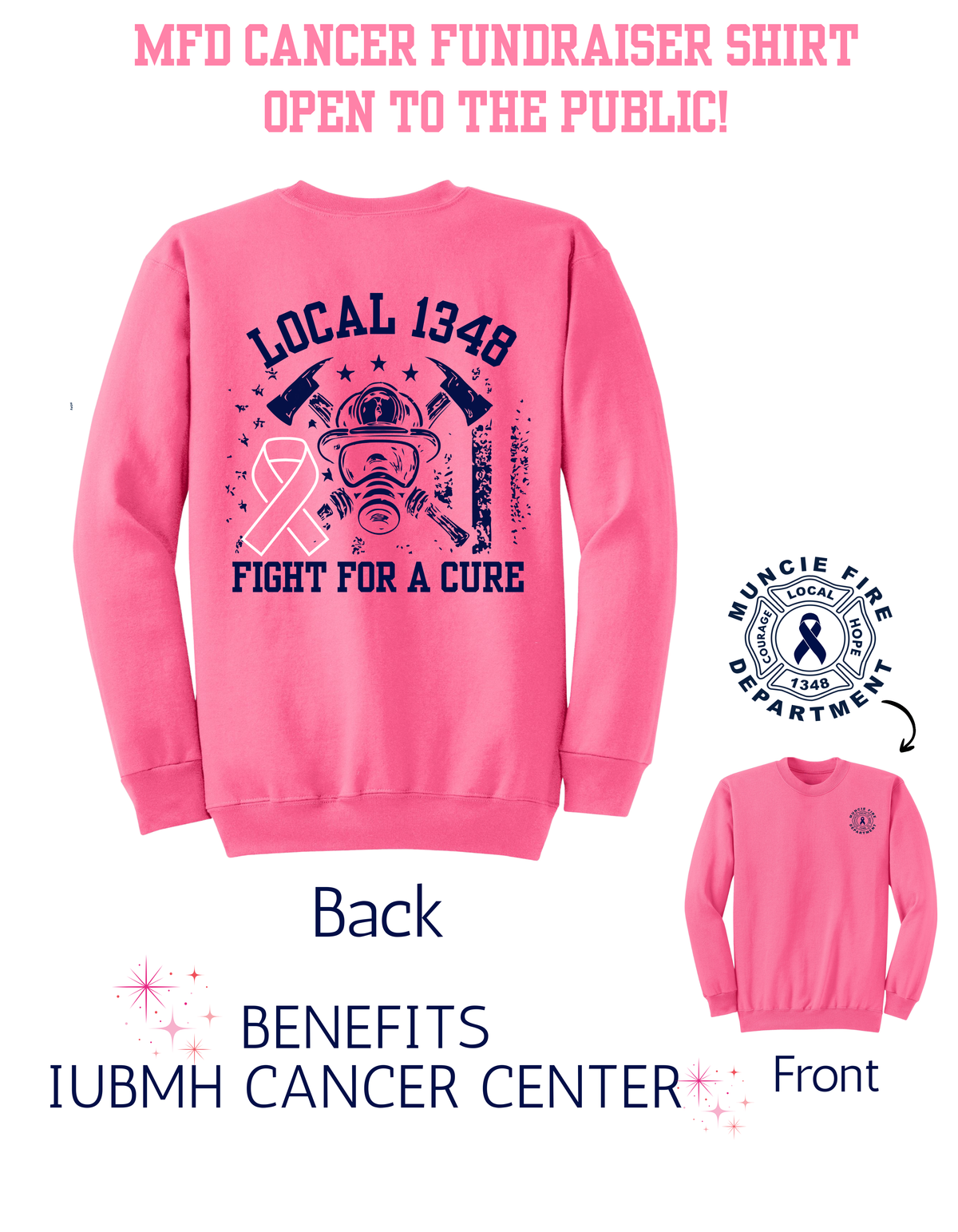 MFD Cancer Shirts Public Neon Pink Crewneck